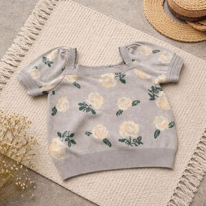 Women's WILLOW & WIND Whimsy Cottagecore Puff Sleeve Floral Crew Neck Sweater S